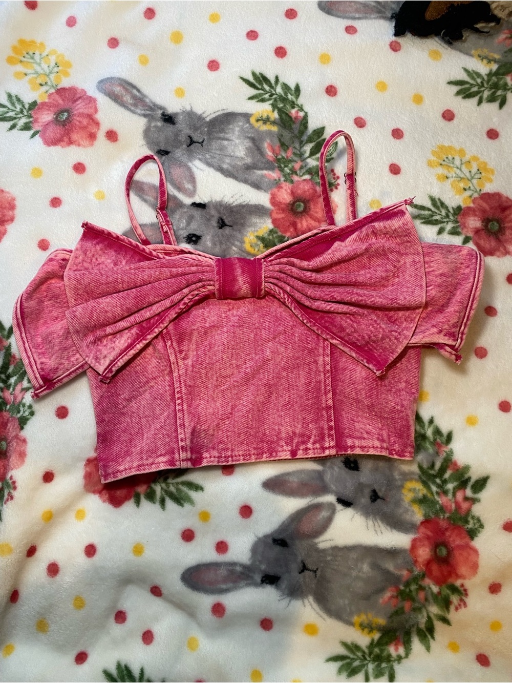 Pink denim bow top size XS